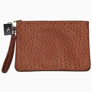Atmosphere Faux Peacock Zipper Pouch Tan